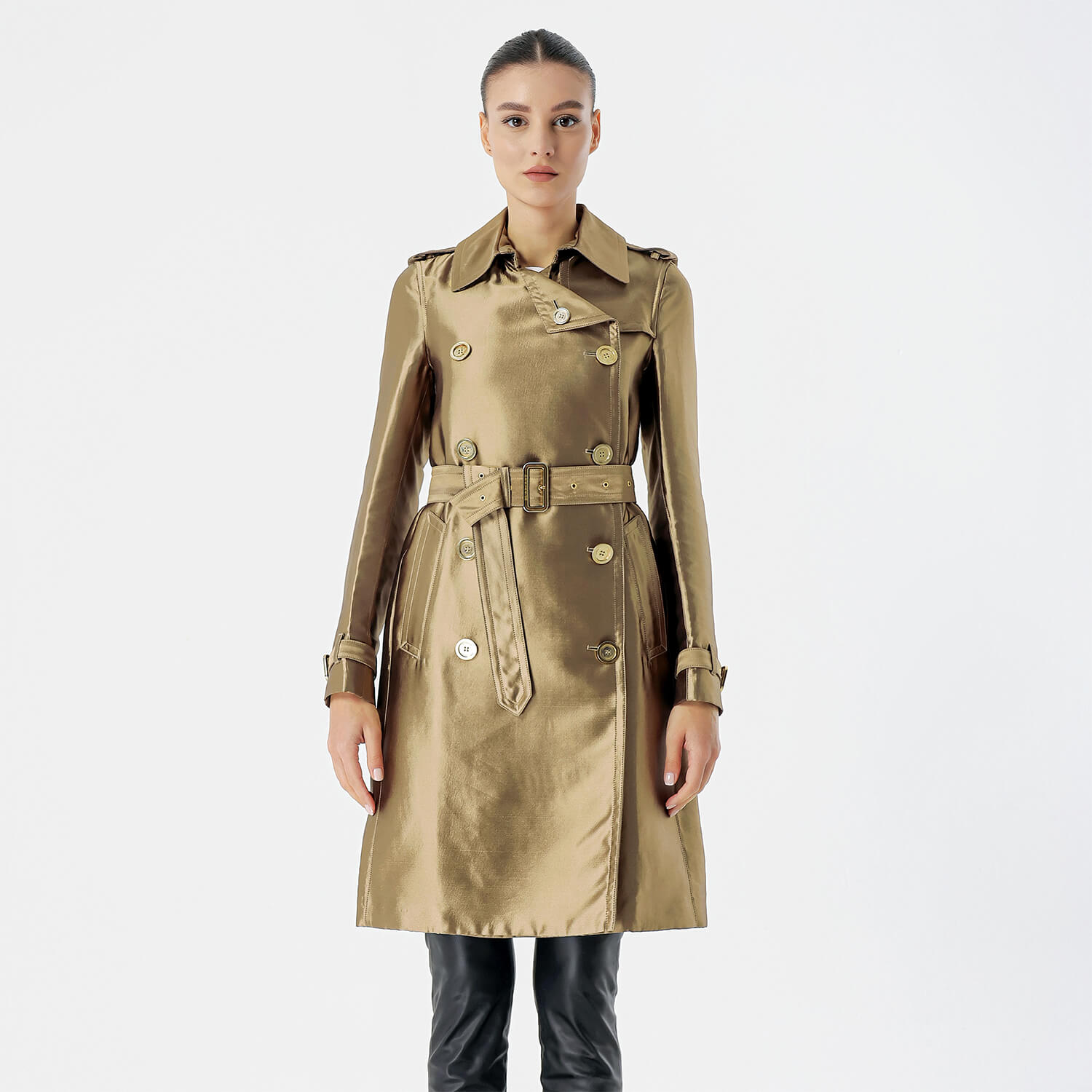 Burberry  - Bronze Shiny Cotton Double Breasted Trenchcoat